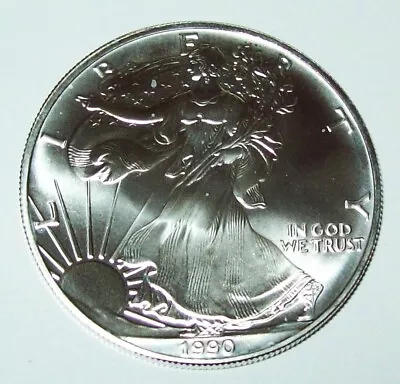$42 • Buy 1990 American Silver Eagle 1 Troy Oz. .999 Fine One Dollar Coin BU