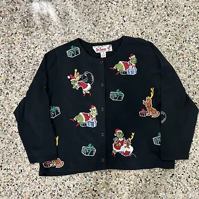 Vintage Michael Simon Dr Seuss Grinch Christmas Sweater Cardigan Holiday Size 2X • $60