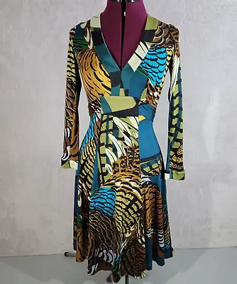 Issa London Dress Womens 2 100% Silk Empire Tied Y2K Fit & Flare Abstract Panels • $49.95