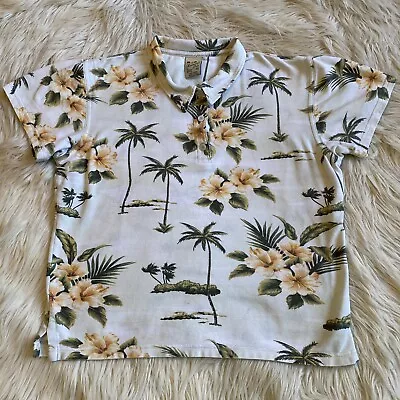 Vintage 80s CRAZY SHIRTS Hawaiian Pique Polo  Shirt Floral USA Made Women's XL • $67.92