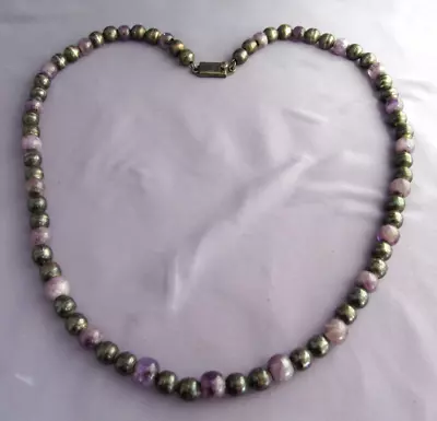 Vintage Long Taxco Mexico Sterling Carved Amethyst Ball Bead Necklace 24  • $99.99