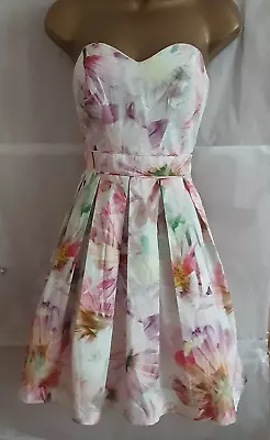 BELLE By OASIS Multi Floral Strapless Fit & Flare Cocktail Party Dress  SIZE 10 • £15