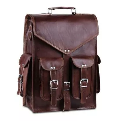 Vintage Backpack Leather Bag Rucksack Laptop Genuine Satchel Brown Men's Travel • £47.88