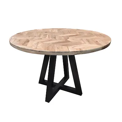 Cala Solid Acacia Wood Parquet Dining Table Herringbone Style Round 1.0m - 1.4m • $743.88