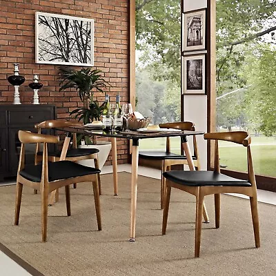Modway Tracy Dining Chairs Wood Set Of 4 In Black • $670.57