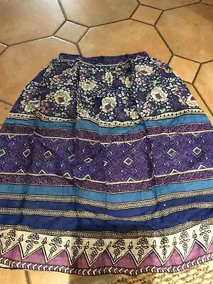 Vintage Hippie Skirt Midi 70s Retro Boho Gipsy Blue Purple Cotton S 6-8 Floral • £7
