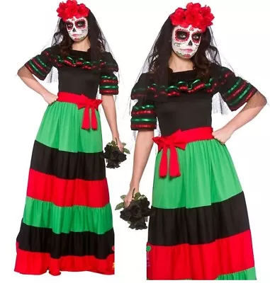 Ladies DAY OF THE DEAD SENORITA Mexican Halloween Fancy Dress Costume UK 6-28 • £21.95