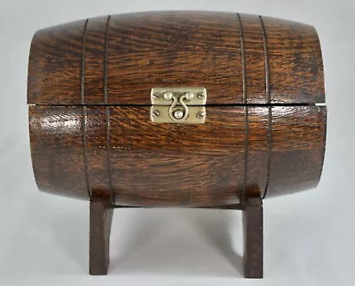 Antique Miniature Oak Barrel Casket Desk Tidy Storage Box • £49.99