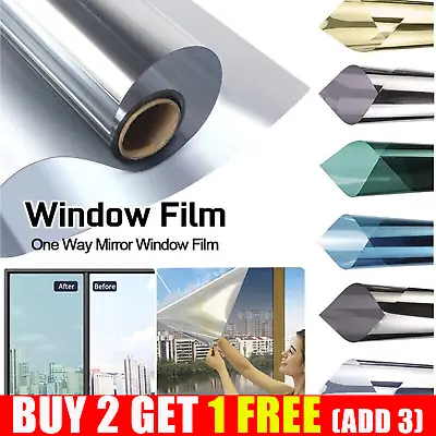 £8.99 • Buy One Way Mirror Window Film Reflective Home Privacy Solar Tint Foil Glass Sticker