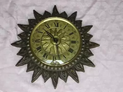 Fabulous Vintage Working Order Heavy Wall Clock In The Form Of The Sun . M2595 • $43.15