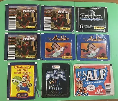 Vtg Sticker Lot Of 9 Packs Nintendo Power Rangers Alf Spiderman Aladdin • $13.99