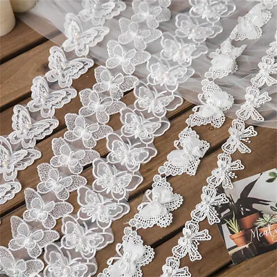 $4.39 • Buy 1 Yd Lace Butterfly Trim Embroidered Ribbon DIY Sewing Wedding Dress Craft Decor
