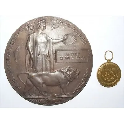£355 • Buy WW1 Death Penny Plaque, Victory Medal & Sleeve ANDREW CHARLES BYLES