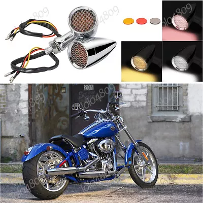 Chrome Amber Motorcycle LED Turn Signal Brake Blinker Lights For Harley Custom • $20.32