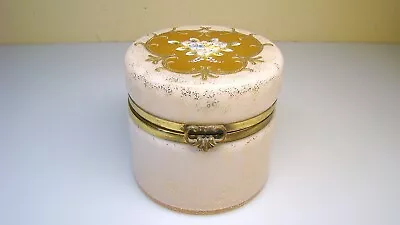 Vintage German Pink Glass Jewelry Casket Trinket Box Raised Painted Flowers • $59.99