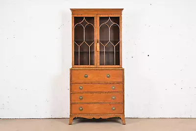 Baker Furniture Georgian Mahogany Breakfront Bookcase With Secretary Desk 1960s • $3295