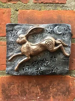 Magical Moon Hare And Stars Wall Plaque Pagan Statue Moongazing Wiccan Sculpture • £22.95