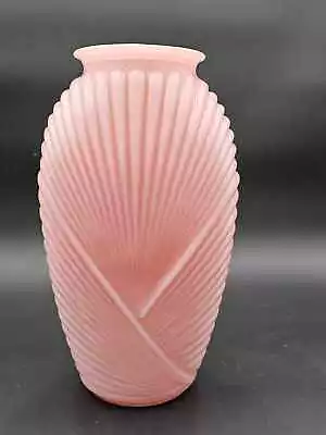 Vintage 1980's Anchor Hocking Pink Art Deco Style Ribbed Draped Vase 12 1/2  T • $49.95