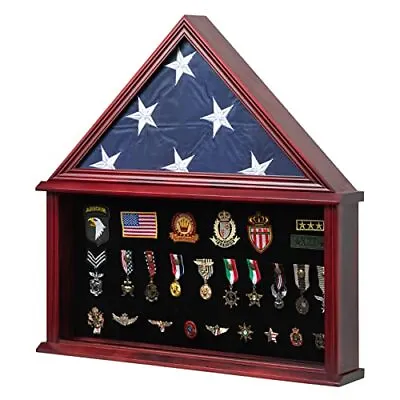 Large Military Shadow Box Solid Wood Burial Flag Display Case For American • $141.76