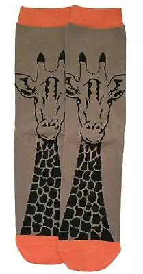 £8.99 • Buy Giraffe Socks Grey Orange Ladies Bamboo Cotton Blend Giraffes Print Socks