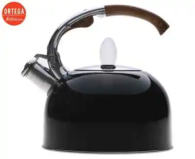 Ortega Kitchen 2.5L Whistling Stovetop Kettle - Black/Bamboo • $42.99