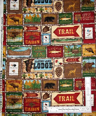 Camping Fabric Cabin Deer Bear Patch Summer Lodge Cotton By SSI By The Yard • $10.98