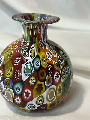 Vintage Murano Art Glass Bud Vase Millefiori Orange Glow • $125