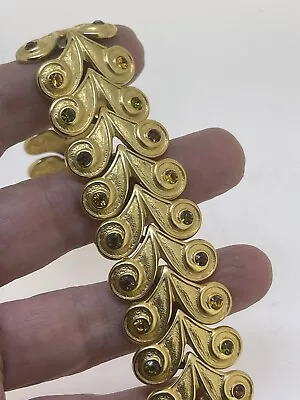 VINTAGE BRACELET TEXTURED GOLD TONE Unusual LINKS RHINESTONES • $14.99