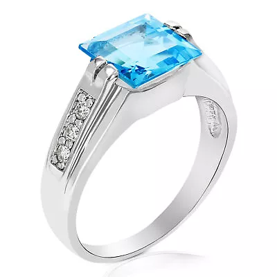 1.90 Cttw Blue Topaz Ring .925 Sterling Silver With Rhodium Princess Shape 8 MM • $102.53