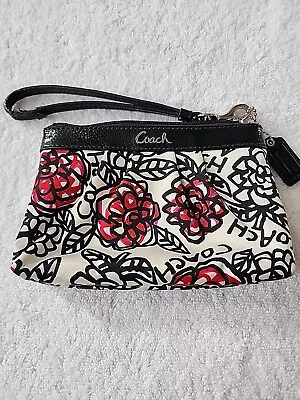 Coach Womens Poppy Off-white/Red Pink Floral Wristlet Preowned • $11