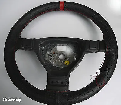 Fits Vauxhall Vectra B Black Perforated Leather + Red Strap Steering Wheel Cover • $36.94