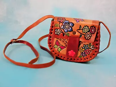 Hand Tooled Small Shoulder Bag Made In Mexico Flowers & Butterflies 6  X 5  EC • $13