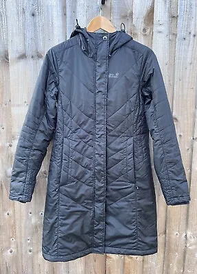 Jack Wolfskin Women’s Stormlock Microguard Black Quilted Long Coat - UK Size 8 • £26.99