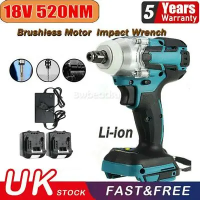 £47.99 • Buy 18V Brushless Cordless Impact Wrench 1/2  Driver Replace With Battery + Charger