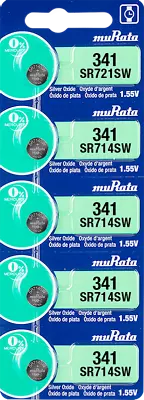 Murata 341 (SR714SW) Silver Oxide Watch Battery (5 Count) - EXP 12/2022 • $4.77