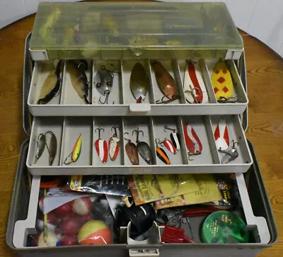 Vintage Plano 1500 Large Tackle Box Loaded W/lures Jigs Spoons Spinners & More • $47.95