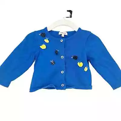 CATIMINI Baby Girls 3D Butterfly Button Front Knit Cardigan Sweater Size 9M Blue • $20.04