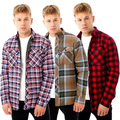 New Mens Padded Quilted Fleece Lined Lumberjack Jacket Warm Flannel Workshirt • £14.99