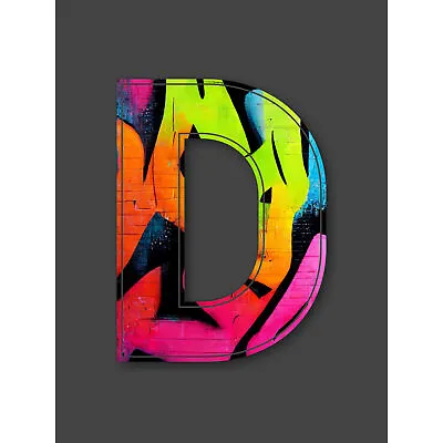 $41.79 • Buy Letter D Fluorescent Abstract Decorative Graffiti Initial XL Art Canvas Print