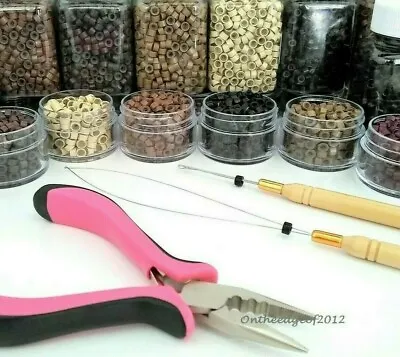 250 SILICONE MICRO Ring BEADS & Hair Extension Tools KIT Pliers  Loop  Hook • $13.98