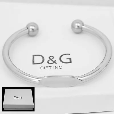 DG Men's 7.5  Stainless SteelAdjustable Round Cuff ID Bracelet High Polish +Box • $16.99