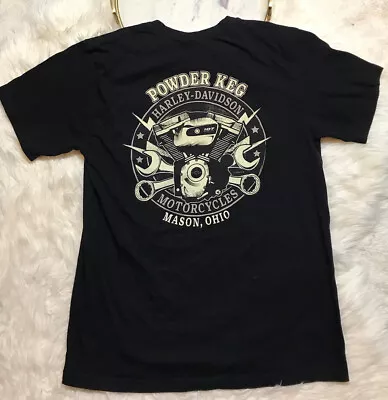 Harley Davidson Black Men’s T Shirt Size L Powder Keg Mason Ohio Short Sleeves • $13