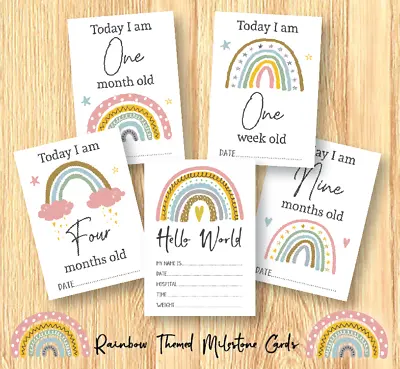 £5.39 • Buy Unisex Rainbow Baby Milestone Cards • Baby Shower Gift • New Baby Gift • Cards