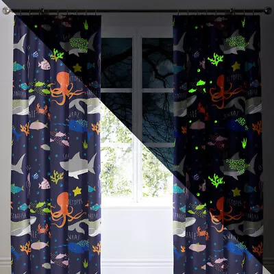 Sea Life Sea Creatures Glow In The Dark Reversible Bedding Curtains Range • £10.99