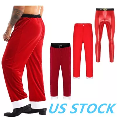 US Men's Xmas Christmas Dress-up Pants Santa Claus Pants Elastic Waist Trousers  • $14.99