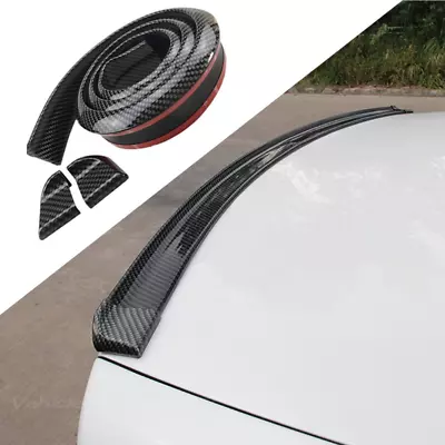 Universal 4.9ft Carbon Fiber PU Car Rear Roof Trunk Spoiler Wing Lip Sticker Kit • $22.49