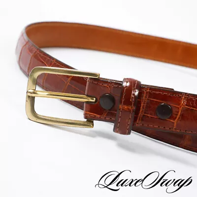 Brooks Brothers Hand Made In USA Bourbon Genuine Alligator Skinny Belt 36 NR • $33