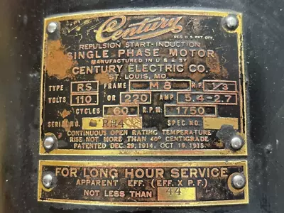 Century Electric 1/3 HP Induction Motor Frame M8 RPM 1750 • $99.99