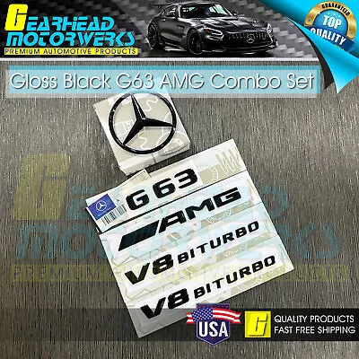 G63 AMG V8 BITURBO Gloss Black Emblem W463 W464 Rear Star Badge Combo Set Benz • $104.90