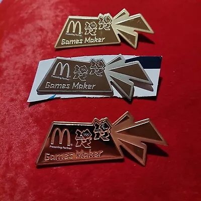 OFFICIAL LONDON 2012 OLYMPIC McDONALD'S GAMES MAKER GOLD SILVER BRONZE PIN SET • £14.25